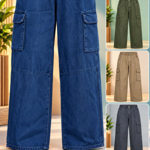 Men's Blue Denim Wide-Leg Cargo Pants