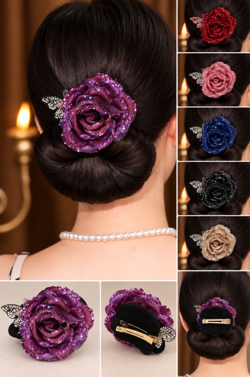 Purple Glitter Rose Hair Clip