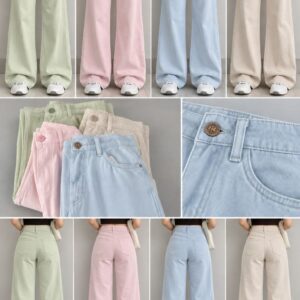 Sage Green High-Waist Wide-Leg Jeans