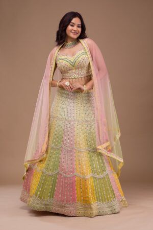 Golden Sparkle Mirror Embroidered Georgette Ready-to-Wear Lehenga